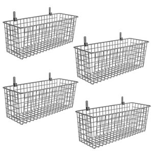 4 set [extra large] hanging wall basket for storage, wall mount sturdy steel wire baskets, metal hang cabinet bin wall shelves, rustic farmhouse decor, kitchen bathroom organizer, industrial gray