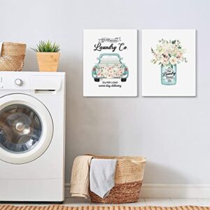 Anyzal Set of 3 Laundry Room Canvas Wall Art, Art for Laundry Room, Self-Service Laundromat Signs Vintage Artwork Premium Washing Laundry Room Decor, Print Flower Framed Canvas Wall Art, 12*16Inch/Pc