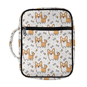 tongluoye corgi dog pattern bible covers for women teen girls cute white bible case for church school party bones bible carrier with hand strap and zip pockets durable handbags for study items