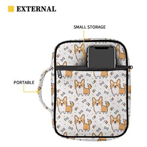 Tongluoye Corgi Dog Pattern Bible Covers for Women Teen Girls Cute White Bible Case for Church School Party Bones Bible Carrier with Hand Strap and Zip Pockets Durable Handbags for Study Items