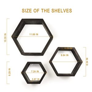 KEZORY Mounted Creative Hexagon Floating Shelves,Hexagonal Wall Decoration Floating Display Stand-Modern Geometric Wall Decoration-Perfect Choice for Living Room, Kitchen, Bedroom, Bathroom (Black)