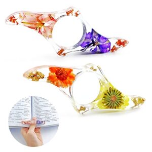 2 pieces dried flower resin book page holder transparent thumb ring page holder handmade personalized flower resin holders reading bookmark accessories for reader book lovers