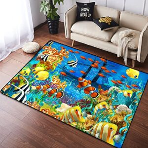 blue dolphin ocean cute animal theme print area rug non slip floor mat absorbent carpet living room bedroom sofa indoor outdoor nursery rugs décor (ocean-3, 39.4″ x 62.9″(100cmx160cmx1.2cm))