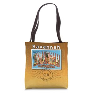 savannah georgia ga large letter postcard postmarked tote bag