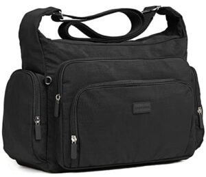 kaierwoke crossbody handbags for women with anti theft casual multi pocket shoulder bag nylon travel purse (large-black)