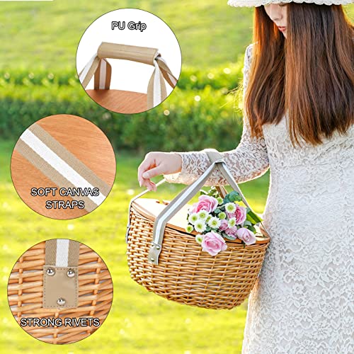 STBoo Wicker Picnic Basket for 2 with Large Insulated Cooler Compartment and Folding Table, Cutlery Service Kits, Willow Hamper Set with Woven Handles for Camping, Outdoor, Christmas, Party(Beige)