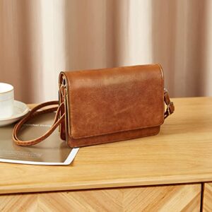 Telena Crossbody Bags for Women Small Cell Phone Shoulder Bag Wristlet Wallet Clutch Purse Oil Wax Brown