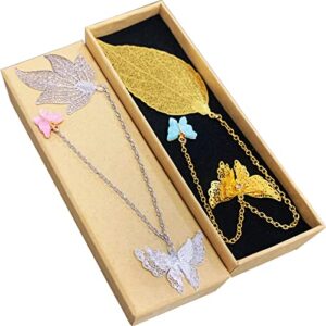 2 pack metal leaf bookmark with 3d butterfly pendant unique gift for teachers women mothers day christmas valentine’s day butterfly book marks for students book lovers christian lady readers