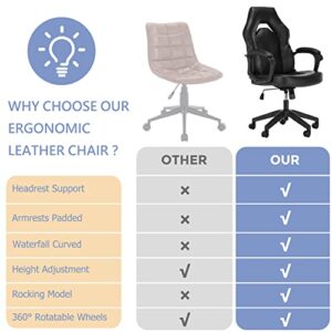 Office Chair, Ergonomic High Back Computer Chair Height Adjustable Desk Chair Faux PU Leather Chair with Armrest Padded and Lumbar Support, Black