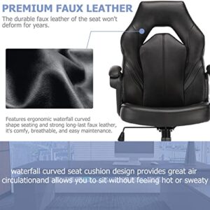 Office Chair, Ergonomic High Back Computer Chair Height Adjustable Desk Chair Faux PU Leather Chair with Armrest Padded and Lumbar Support, Black