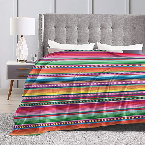 Mexican Blanket Serape Stripe Pattern Colorful Full Fleece Throw Cloak Wearable Blanket Flannel Fluffy Comforter Quilt Nursery Bedroom Bedding King Size Plush Soft Cozy Air Conditioner Blanket