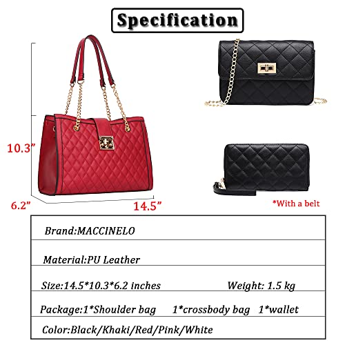 Fashion Handbags for Women Leather Satchel Purses Set Quilted Tote Shoulder Bag for work/gift (8691-Pk)