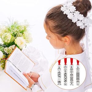 4 Pcs First Communion Blessing Metal Bookmark 4 Pcs First Communion Black Stretch Bracelet with Charm and 4 Pcs Holy Communion Card for Boys Girls Religious Christian Present