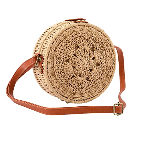 YXCXGO Straw Bag Women Shoulder Bags Summer Woven Rattan Bag Beach Purse Straw Crossbody Bag (Round)