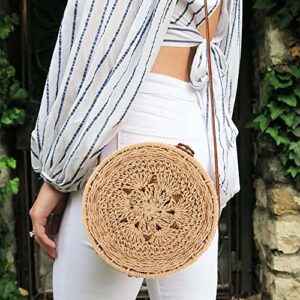 YXCXGO Straw Bag Women Shoulder Bags Summer Woven Rattan Bag Beach Purse Straw Crossbody Bag (Round)