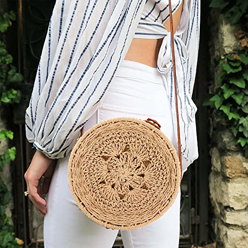 YXCXGO Straw Bag Women Shoulder Bags Summer Woven Rattan Bag Beach Purse Straw Crossbody Bag (Round)