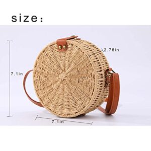 YXCXGO Straw Bag Women Shoulder Bags Summer Woven Rattan Bag Beach Purse Straw Crossbody Bag (Round)