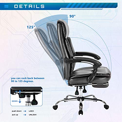 Office Chair, Ergonomic High Back Computer Chair with Reversible Footrest Height Adjustable Desk Chair, Black