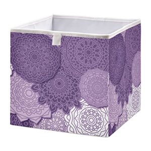 kigai purple mandala boho cube storage bin 11x11x11 in, large organizer collapsible storage basket for shelves, closet, storage room