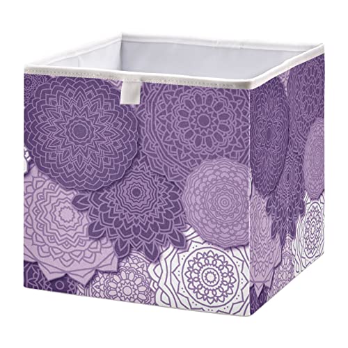 Kigai Purple Mandala Boho Cube Storage Bin 11x11x11 in, Large Organizer Collapsible Storage Basket for Shelves, Closet, Storage Room