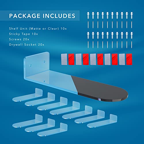 Clear Floating Shoe Display Shelf Wall Mounted Sneaker Shelves - 10 pack with screws, sticky tape, screwdriver and travel bag