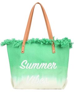 woven large tote bag for women tassel beach bag with zipper summer shoulder bag for traval/vacation/shopping