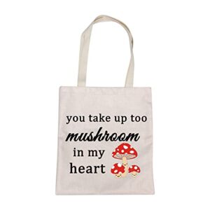 mbmso mushroom canvas tote bag you take up too mushroom in my heart mushroom lovers gifts shopping bag fungi pun gifts (mushroom in my heart tb)