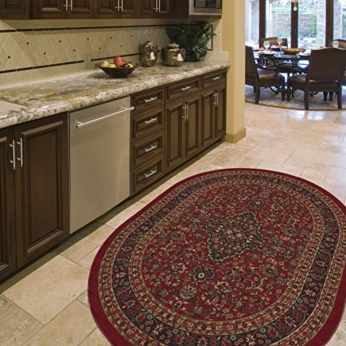 Ottomanson Ottohome Collection Non-Slip Rubberback Medallion Oriental Design 5x7 Indoor Oval Area Rug, 5' x 6'6" Oval, Red