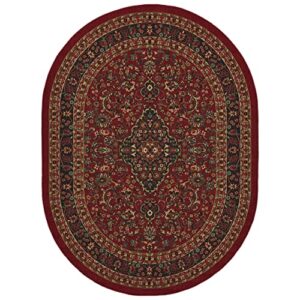 Ottomanson Ottohome Collection Non-Slip Rubberback Medallion Oriental Design 5x7 Indoor Oval Area Rug, 5' x 6'6" Oval, Red