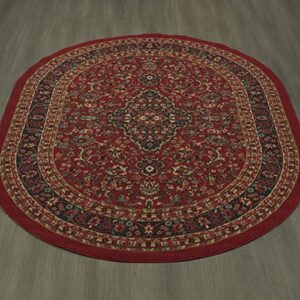 Ottomanson Ottohome Collection Non-Slip Rubberback Medallion Oriental Design 5x7 Indoor Oval Area Rug, 5' x 6'6" Oval, Red