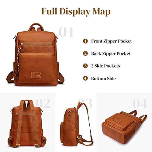 S-ZONE Genuine Leather Women Backpack Purse Vintage Fashion Shoulder Bag Travel Schoolbag Daypack with Tassel Luggage Sleeve