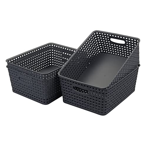 Vababa Pack of 4 Weave Plastic Baskets, Gray Plastic Storage Basket