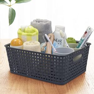 Vababa Pack of 4 Weave Plastic Baskets, Gray Plastic Storage Basket