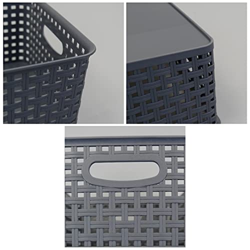 Vababa Pack of 4 Weave Plastic Baskets, Gray Plastic Storage Basket