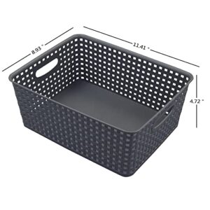 Vababa Pack of 4 Weave Plastic Baskets, Gray Plastic Storage Basket