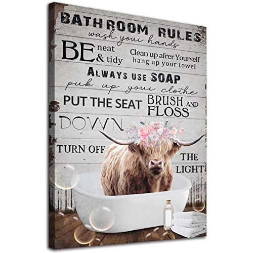 chuanglanja Cow Bathroom Picture Canvas Highland Cow Wall Art Cow Pictures with Quotes Highland Pictures Wall Decor Canvas Bathroom White 16 x 24 Inch