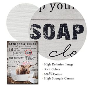 chuanglanja Cow Bathroom Picture Canvas Highland Cow Wall Art Cow Pictures with Quotes Highland Pictures Wall Decor Canvas Bathroom White 16 x 24 Inch