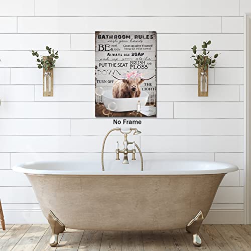 chuanglanja Cow Bathroom Picture Canvas Highland Cow Wall Art Cow Pictures with Quotes Highland Pictures Wall Decor Canvas Bathroom White 16 x 24 Inch