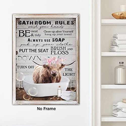 chuanglanja Cow Bathroom Picture Canvas Highland Cow Wall Art Cow Pictures with Quotes Highland Pictures Wall Decor Canvas Bathroom White 16 x 24 Inch