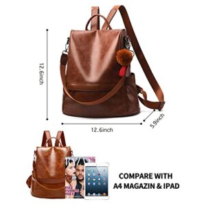 ZGWJ Women's Backpack Purse Fashion Leather Anti-theft Shoulder Bags PU Casual Satchel Bags Travel Bags (Khaki)