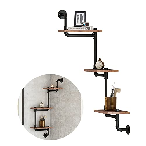 LBSLMJB Industrial Pipe Shelving, Modern Wood Ladder Pipe Shelves with Wood Planks, Retro Rustic DIY Floating Shelves Wall Mounted for Bar Kitchen Living Room