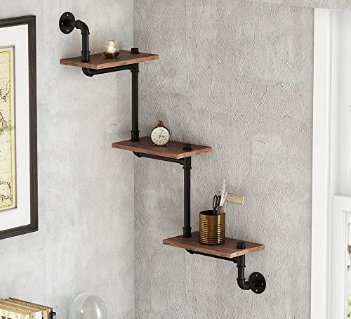 LBSLMJB Industrial Pipe Shelving, Modern Wood Ladder Pipe Shelves with Wood Planks, Retro Rustic DIY Floating Shelves Wall Mounted for Bar Kitchen Living Room