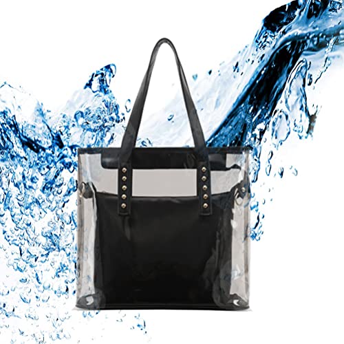 Arnosoar Clear Tote Bags Handbag Purse for Women Shoulder Beach Bag Set Large Transparent Black