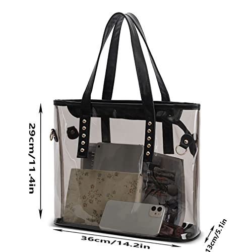 Arnosoar Clear Tote Bags Handbag Purse for Women Shoulder Beach Bag Set Large Transparent Black