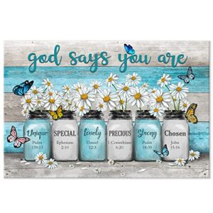god says you are wall art – daisy wall decor – christian inspirational encouragement gifts for women – butterfly picture living room bathroom bedroom office home decor (daisy flower,12×16 inch unframe)…