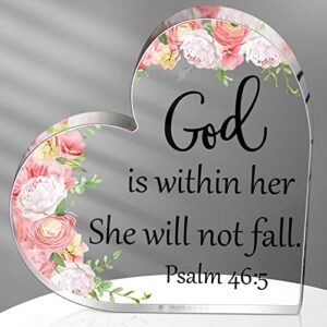 christian gifts for women inspirational religious gifts for her bible verse desk decor god is within her she will not fall acrylic motivational birthday gift for mom sister friend coworker (floral)