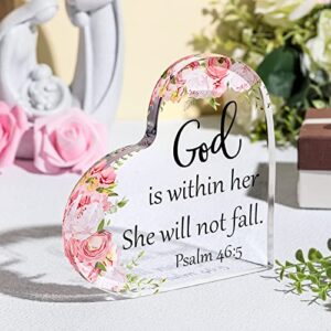 Christian Gifts for Women Inspirational Religious Gifts for Her Bible Verse Desk Decor God Is Within Her She Will Not Fall Acrylic Motivational Birthday Gift for Mom Sister Friend Coworker (Floral)