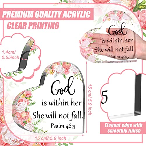 Christian Gifts for Women Inspirational Religious Gifts for Her Bible Verse Desk Decor God Is Within Her She Will Not Fall Acrylic Motivational Birthday Gift for Mom Sister Friend Coworker (Floral)