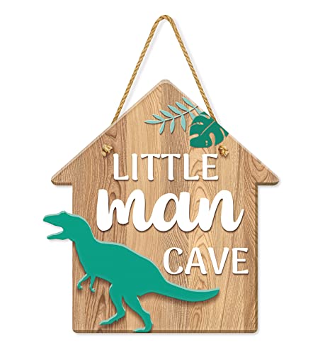 Dinosaur Decor for Boys Room, Hanging Sign Boys Room Decorations for Bedroom PVC Plastic Decorative Signs LITTLE MAN CAVE Sign Kids Room Playroom Nursery Decor Gift for Boys 11.8″x11″