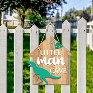 Dinosaur Decor for Boys Room, Hanging Sign Boys Room Decorations for Bedroom PVC Plastic Decorative Signs LITTLE MAN CAVE Sign Kids Room Playroom Nursery Decor Gift for Boys 11.8″x11″